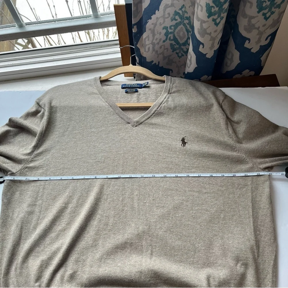 Polo Ralph Lauren Tan Pima Cotton V-neck Sweater Size Large